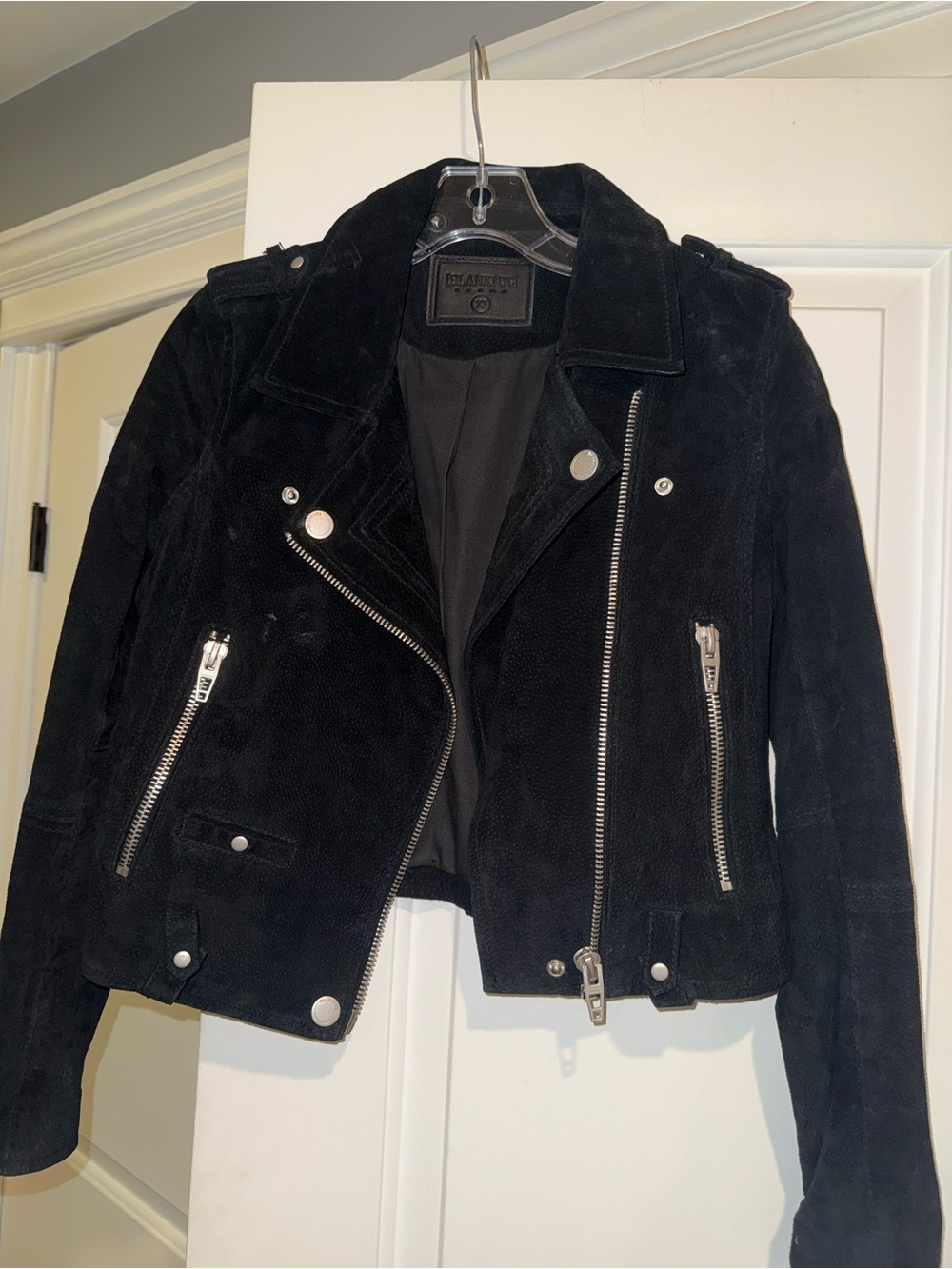 Blank NYC Navy Suede Moto Jacket with Silver Hardware